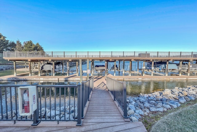 dock area with a water view