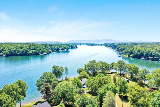 aerial view with a water and mountain view