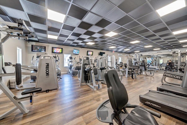 gym featuring wood finished floors