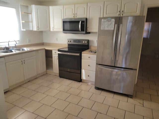 kitchen featuring stainless steel appliances, sink, and white cabinets