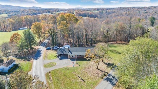 drone / aerial view featuring a mountain view