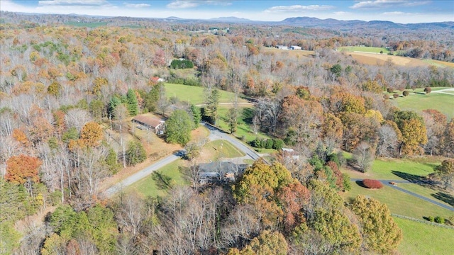 drone / aerial view featuring a mountain view