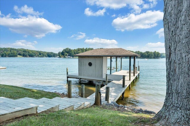 view of dock with a water view