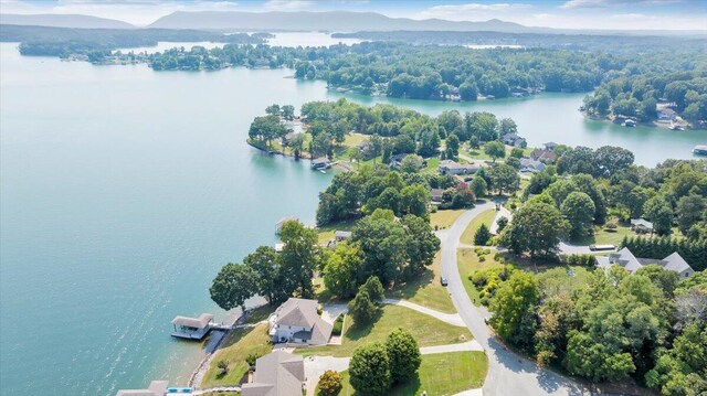 birds eye view of property with a water and mountain view