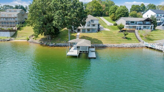 view of dock with a water view