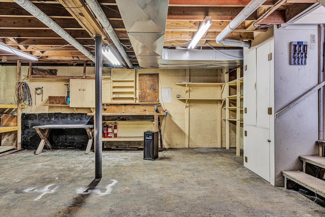 basement featuring a workshop area