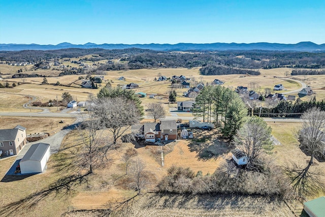 birds eye view of property with a mountain view