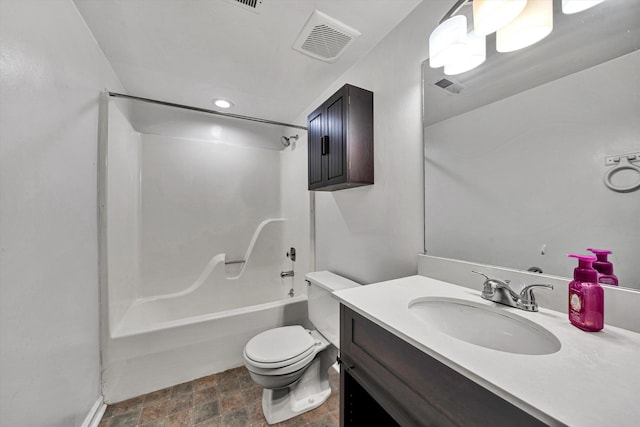 full bathroom featuring vanity, toilet, and  shower combination