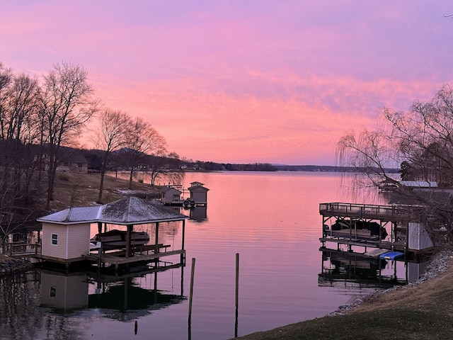 dock area with a water view