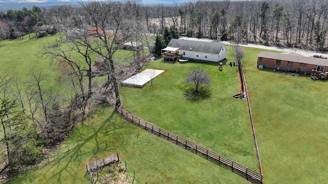 aerial view with a forest view and a rural view