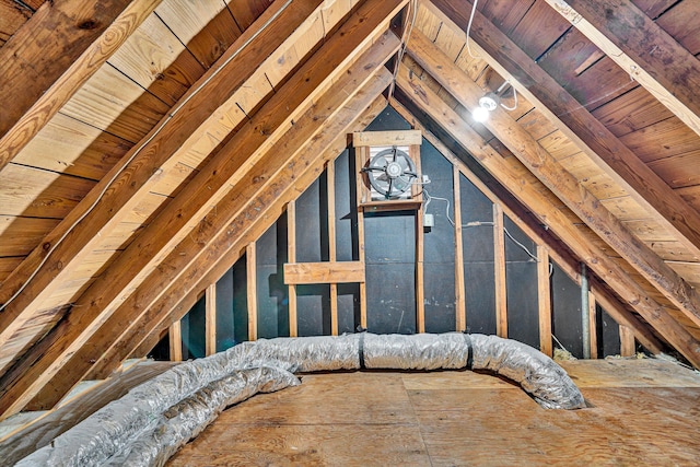 view of unfinished attic