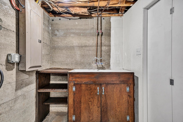 interior space with sink and electric panel