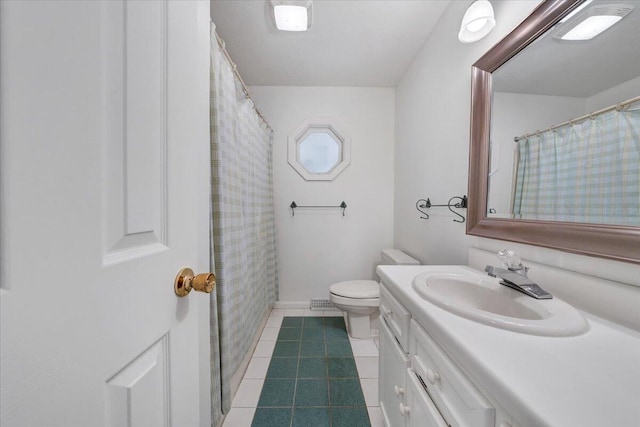 bathroom with vanity, toilet, and tile patterned flooring