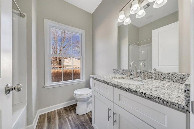 bathroom featuring vanity, wood-type flooring, and toilet