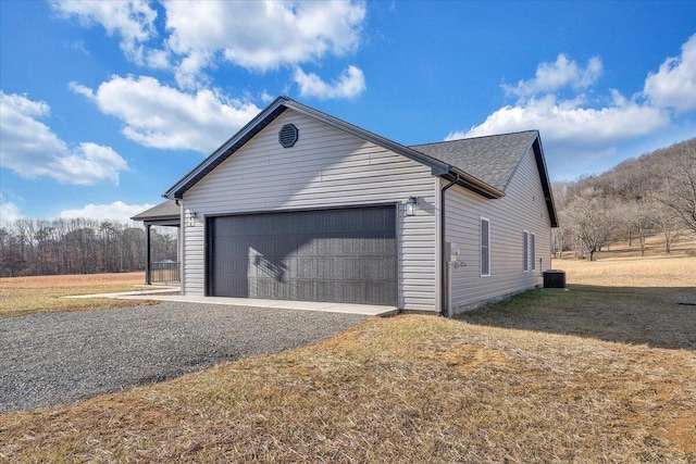 exterior space with a lawn and central air condition unit