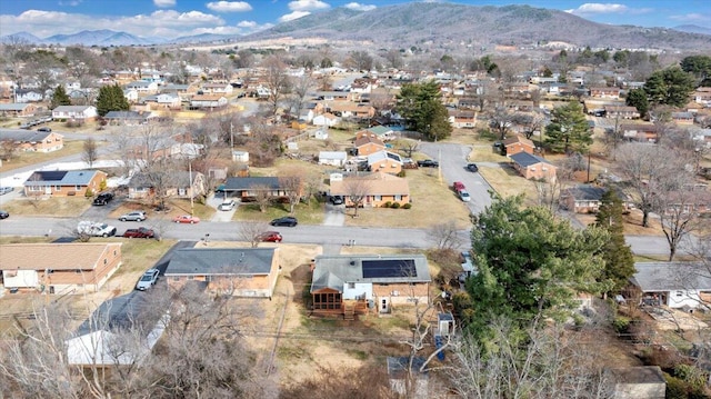 drone / aerial view featuring a mountain view