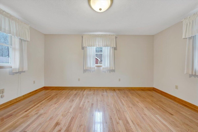 empty room featuring a textured ceiling and light wood-type flooring