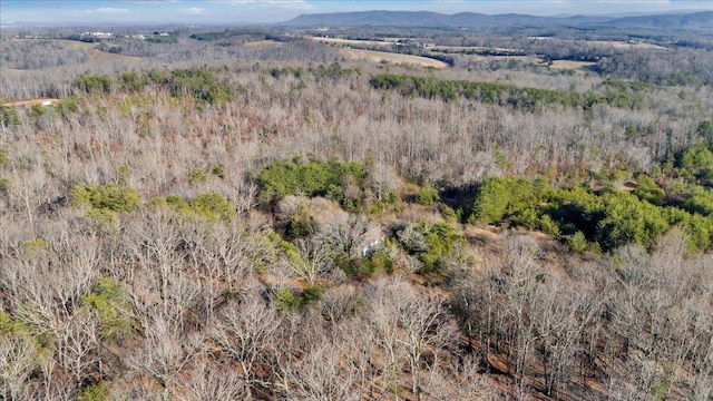 bird's eye view featuring a mountain view and a wooded view