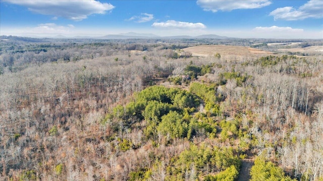 bird's eye view featuring a mountain view and a wooded view