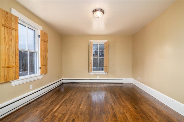 empty room with hardwood / wood-style flooring and baseboard heating