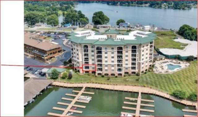 aerial view with a water view