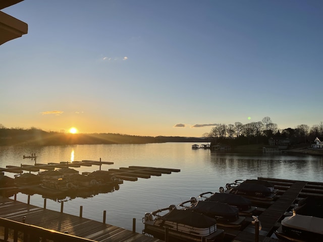 view of dock with a water view