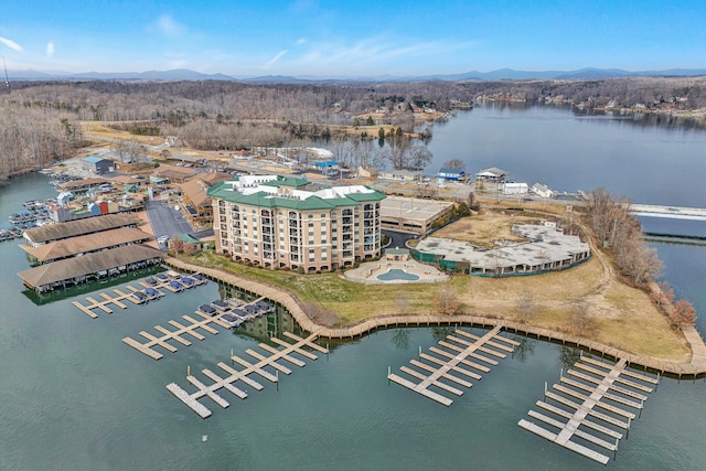 drone / aerial view featuring a water view