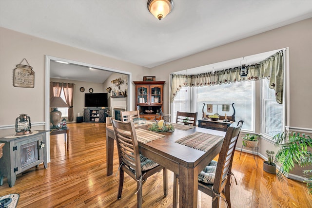 dining space with light hardwood / wood-style flooring and a wealth of natural light