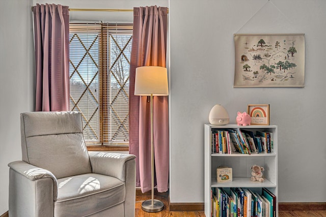 living area with wood-type flooring