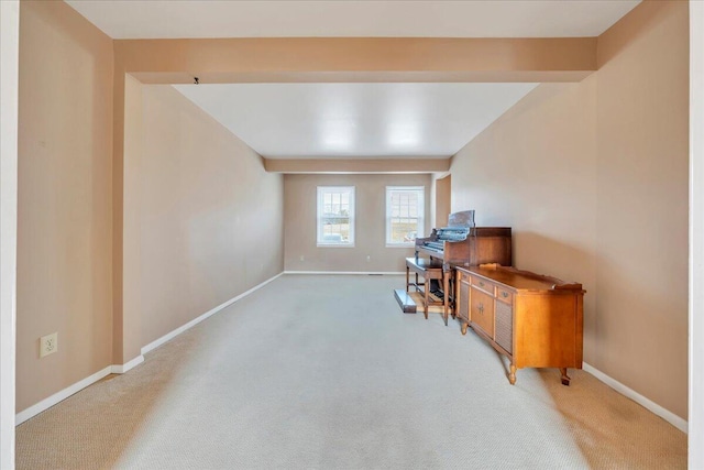 home office featuring light colored carpet