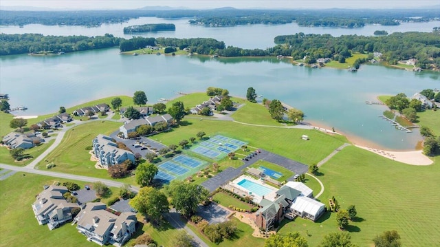 aerial view with a water view