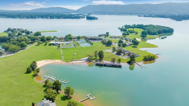 aerial view with a water and mountain view