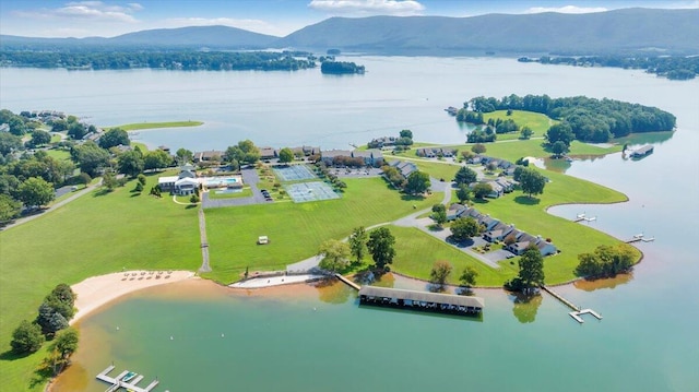 aerial view with a water and mountain view