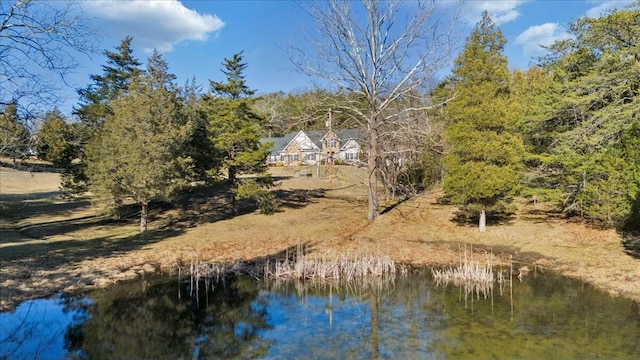 exterior space with a water view