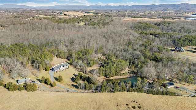 birds eye view of property with a water and mountain view