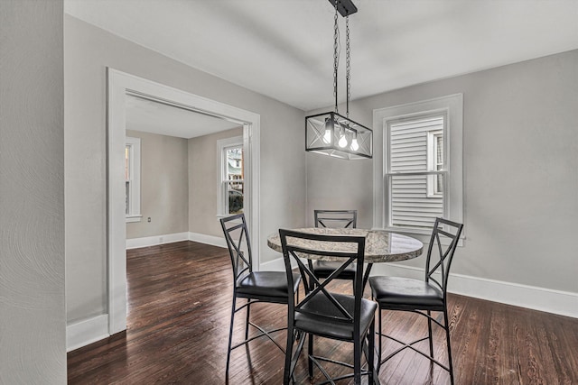 dining room with dark hardwood / wood-style flooring