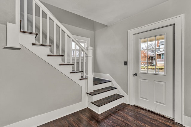 foyer featuring dark wood-type flooring