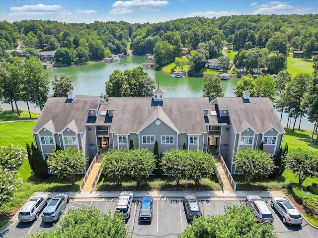 aerial view with a water view