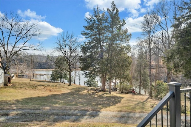 view of yard with a water view