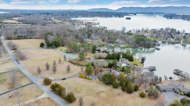 drone / aerial view with a water and mountain view