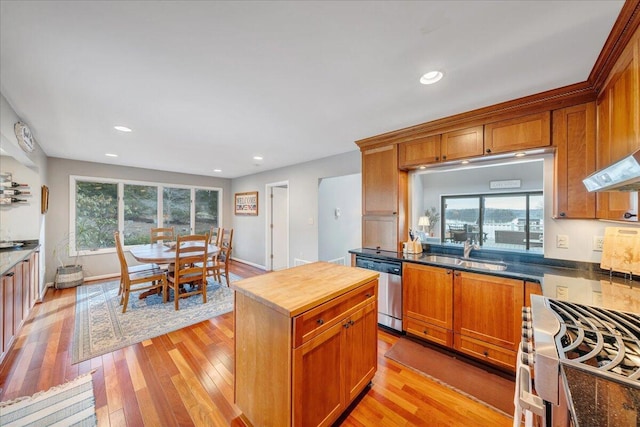 kitchen featuring a sink, a wealth of natural light, appliances with stainless steel finishes, and light wood-style flooring