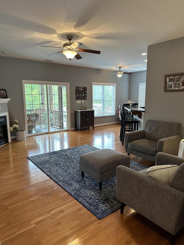 1057 Barrow Hills Dr, Huddleston, VA 24104 - living area with ceiling fan, wood finished floors, and baseboards