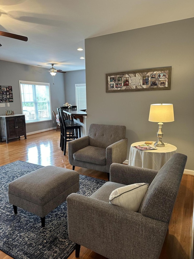 1057 Barrow Hills Dr, Huddleston, VA 24104 - living area with ceiling fan, wood finished floors, baseboards, and recessed lighting