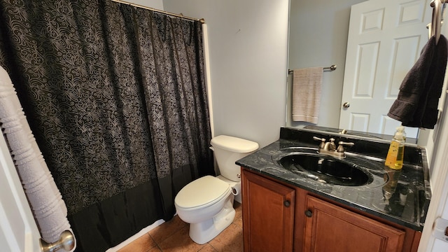 1057 Barrow Hills Dr, Huddleston, VA 24104 - bathroom featuring toilet, tile patterned flooring, vanity, and a shower with shower curtain
