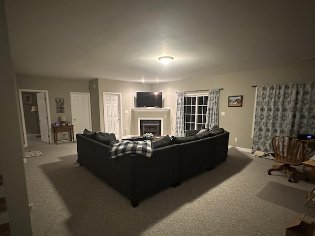 1057 Barrow Hills Dr, Huddleston, VA 24104 - living room with carpet flooring, a glass covered fireplace, and baseboards