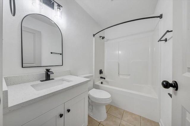 full bathroom featuring tile patterned flooring, vanity, shower / bathtub combination, and toilet