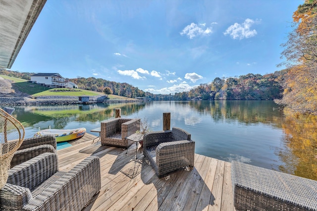 view of dock with a water view