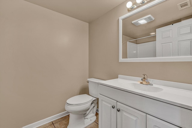 full bath with baseboards, visible vents, tile patterned floors, and toilet