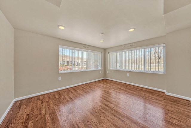 empty room featuring baseboards, plenty of natural light, and wood finished floors