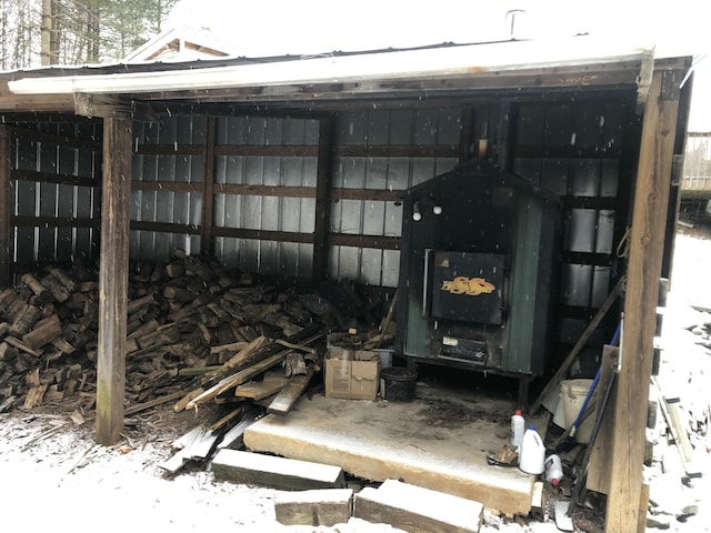 view of snow covered garage